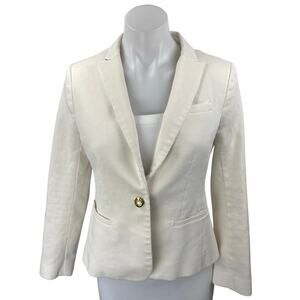 Banana Republic Women's White Twill Long Sleeve One Button Blazer Coat Jacket 4
